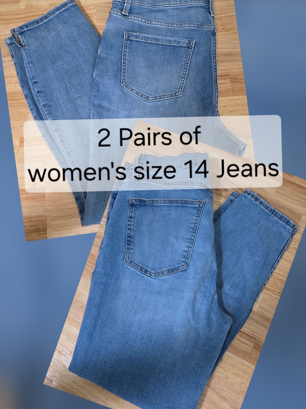 Two Pairs Of Women's Blue Denim Jeans Size 14
